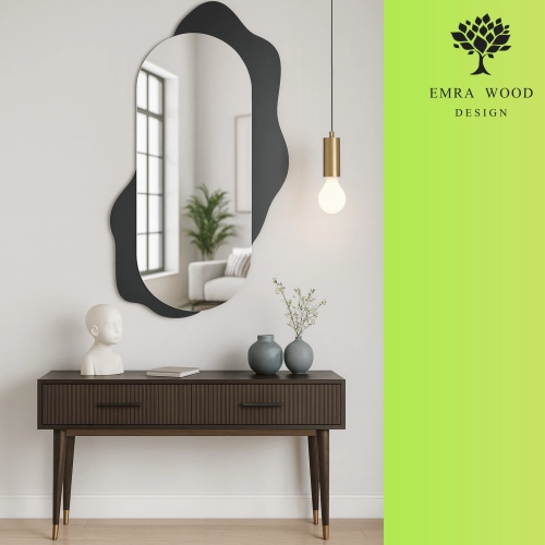 Dekoracyjne lustro owalne na czarnej plamie - KLEKS